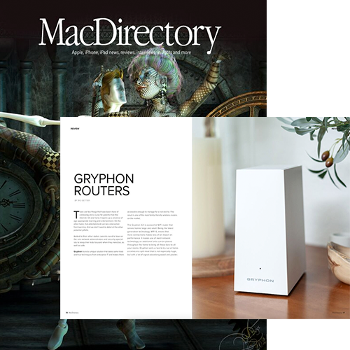 MacDirectory magazine cover and Gryphon Routers article spread